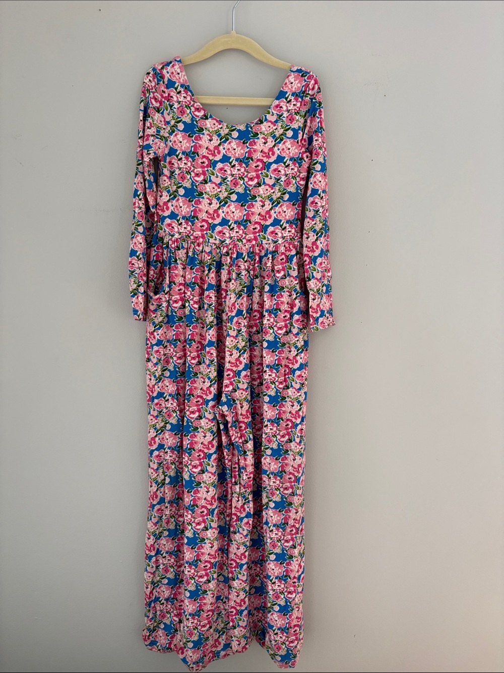 SweetHoney Pink and Blue Floral Long Sleeve Leggy Romper